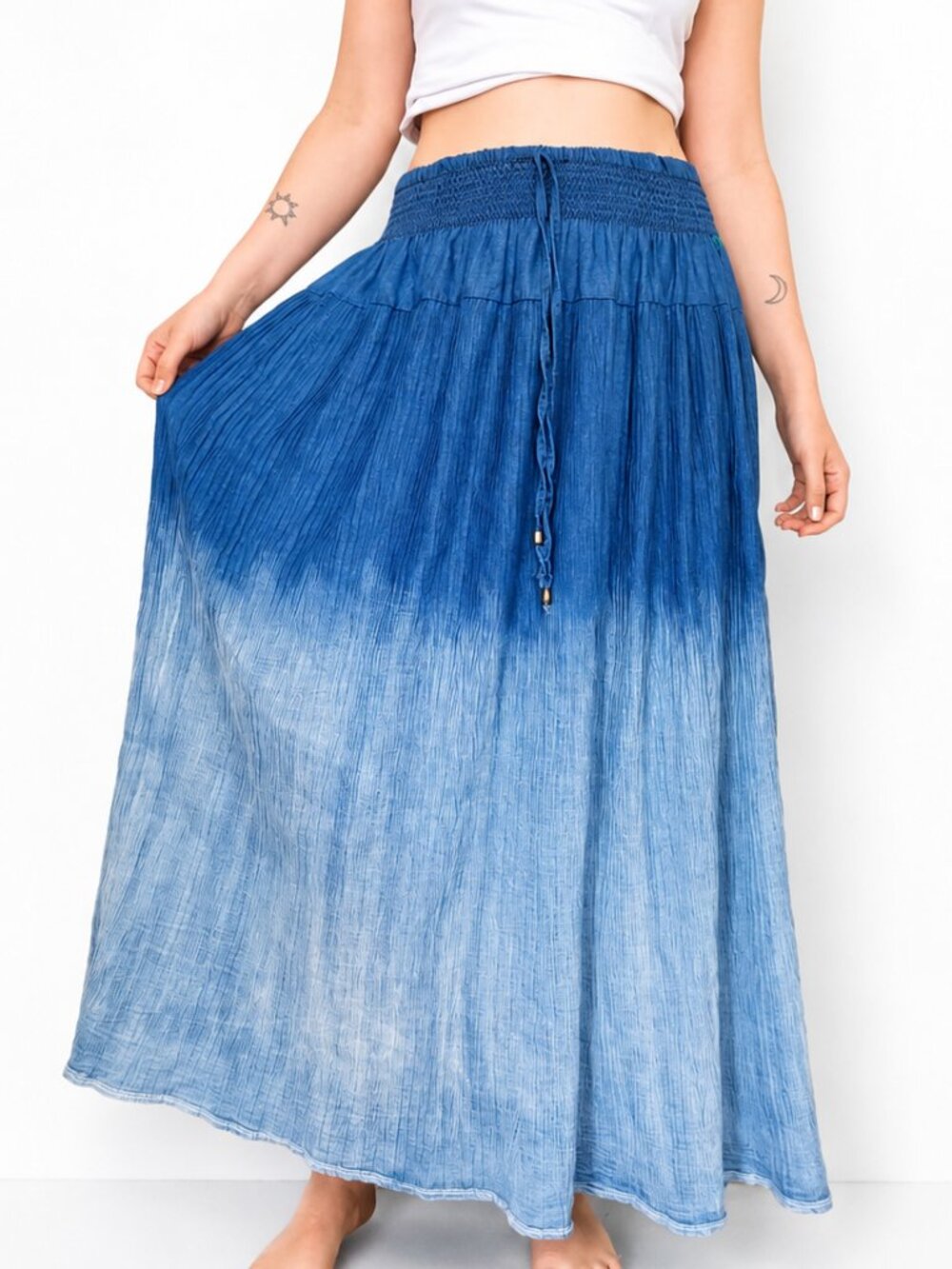 100% Cotton Ombre Blue Maxi Skirt